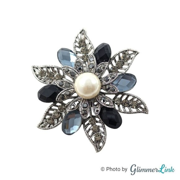 Premier Designs Pearls Night Out Floral Silver Tone Brooch Pendant - Picture 3 of 9